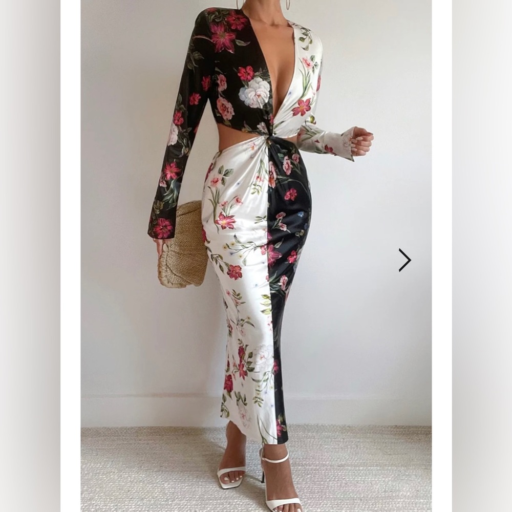 White and black midi dress